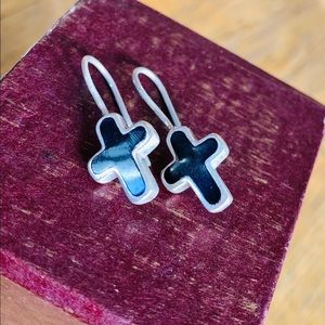 Elegant 925 Silver and  Onyx cross Earrings